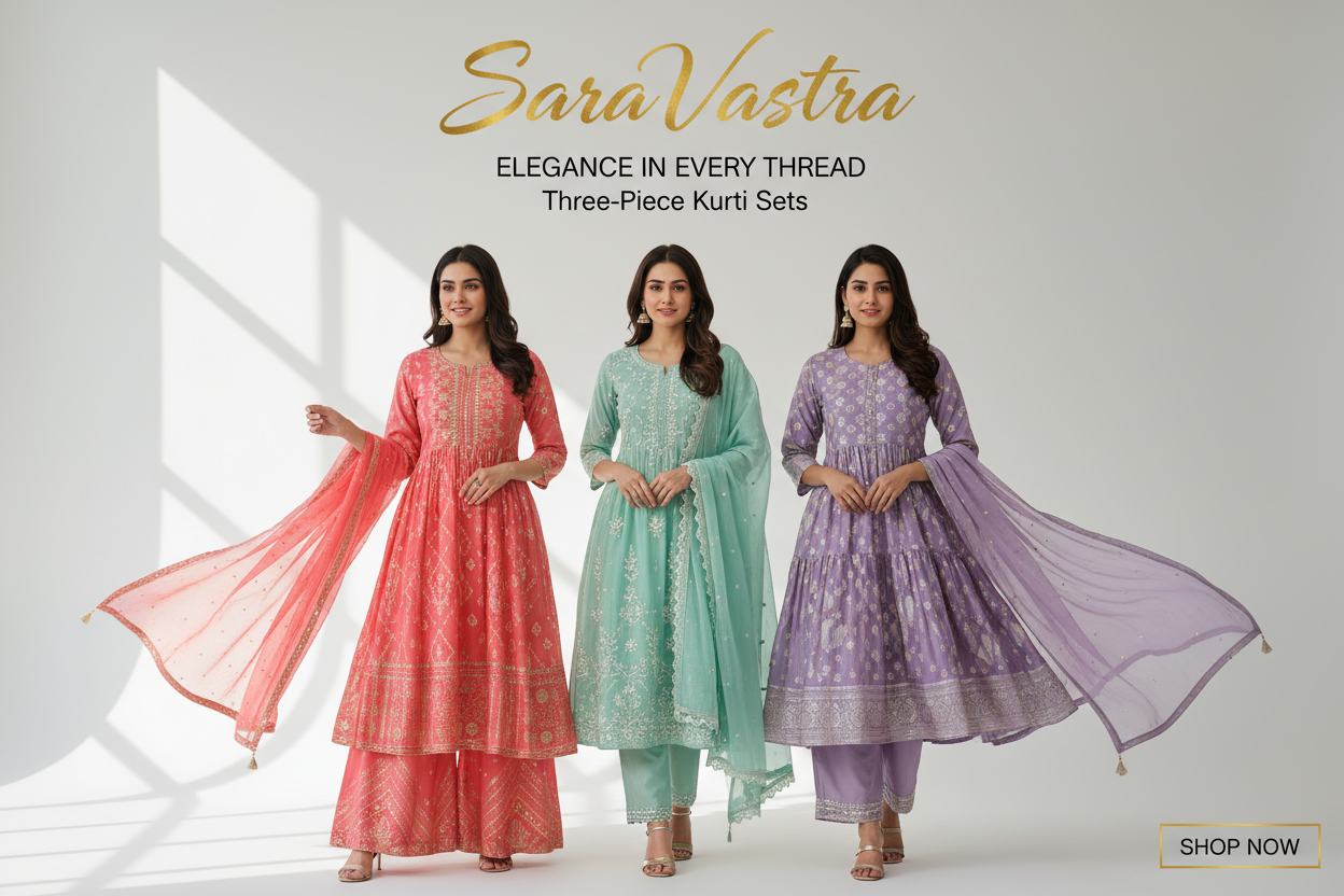 create a banner for shopify women related kurti three pcs brand name saravastra